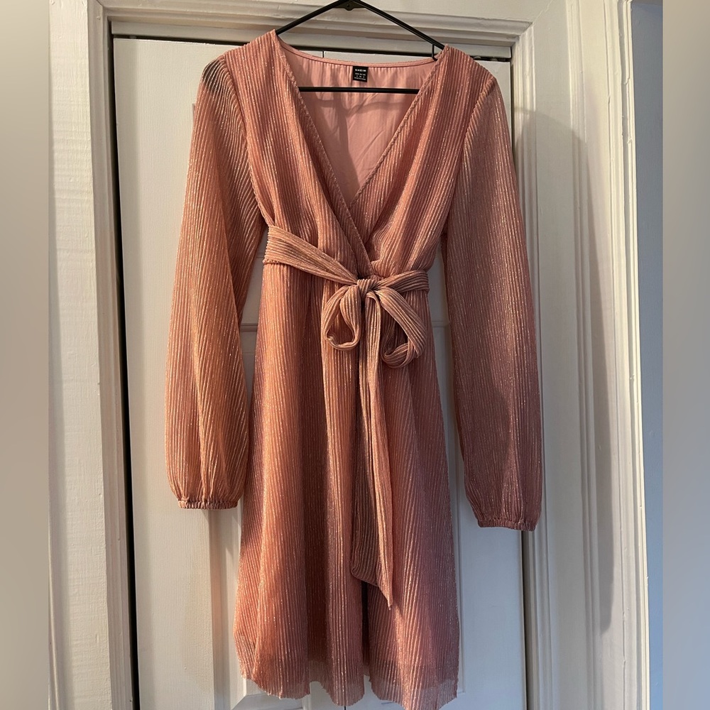 Pink Shimmer Long Sleeve Maternity Dress